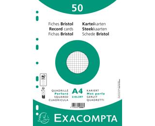 Paquet 50 fiches sous film - bristol quadrillé 5x5 perforé 210x297mm 