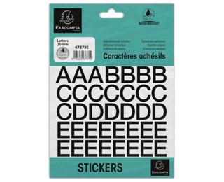 Pochette de lettres adhésives noires A-Z 20 mm 