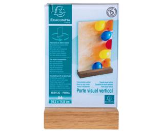 Porte-visuel avec socle en bois vertical A6 - Cristal
