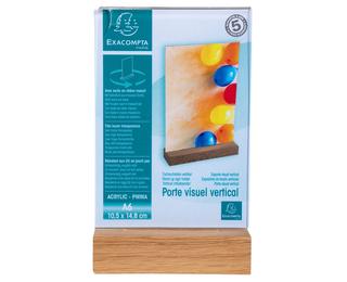 Porte-visuel avec socle en bois vertical A6 - Cristal