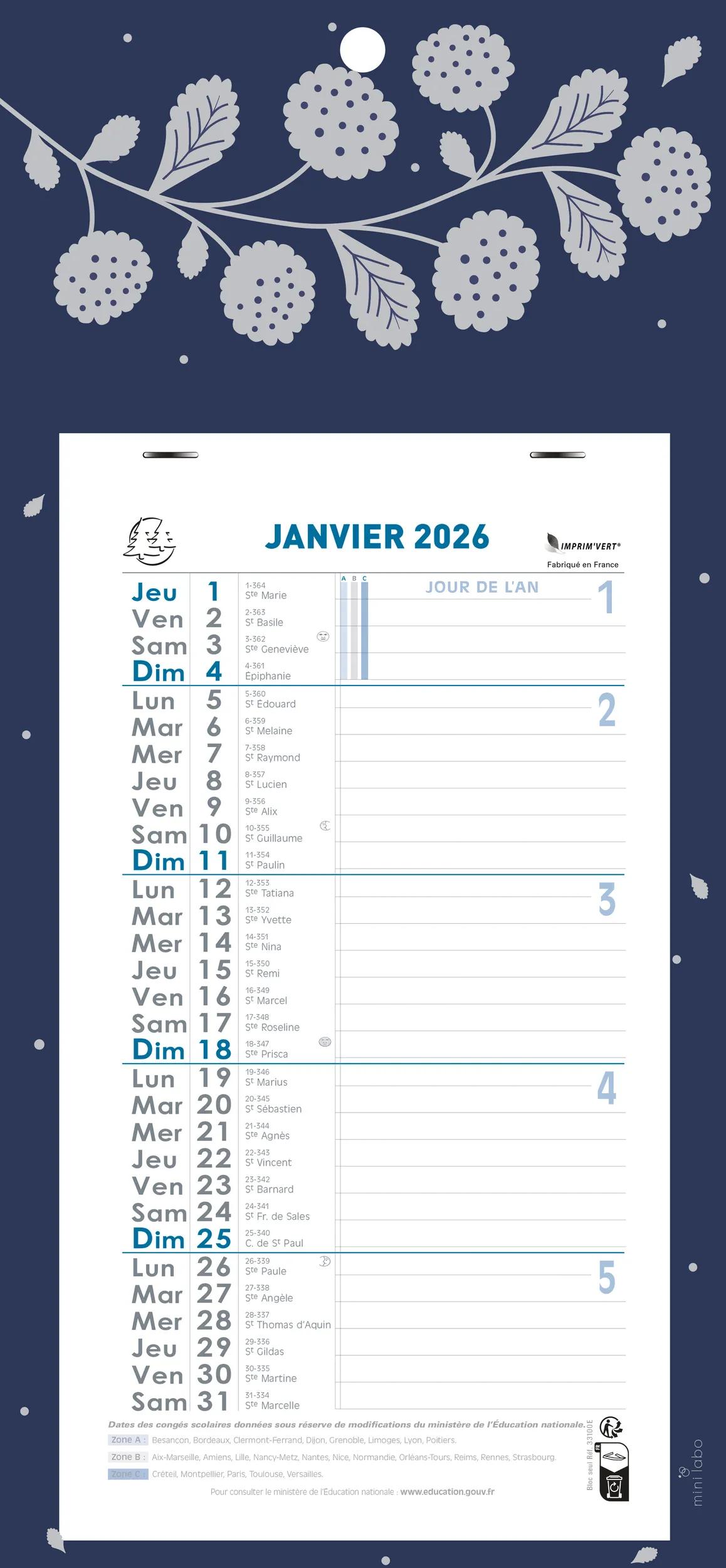Agenda Semainier Carré OBERTHUR 2026 – Format 16x16 Cm, Wire-O – Janvier à Décembre, Bilingue Français/anglais - 7