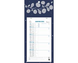 Calendrier mensuel avec feuillets détachables 13 x 23 cm sur carte illustrée Végétal 16 x 33 cm 2026 - Bleu