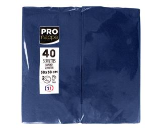 Paquet de 40 serviettes micro gaufrées ouate 2 plis - pliées 1/8 - Bleu marine