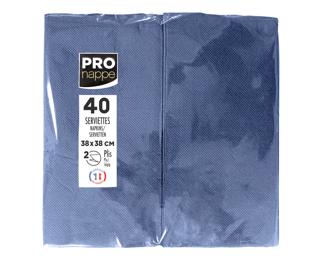 Paquet de 40 serviettes micro gaufrées ouate 2 plis - pliées 1/8 - Bleu marine