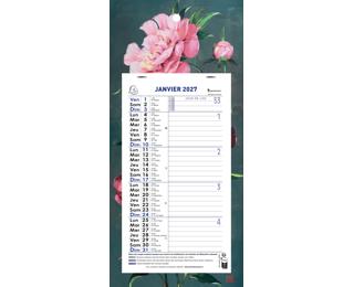 Calendrier mensuel Sophie Adde avec feuillets détachables 13 x 23 cm sur support plaque imprimée 16 x 33 cm 2027 Fleurs 
