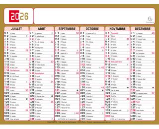 Calendrier Tricolore 13 x 17 cm Semestriel 2026 - rouge, noir et or