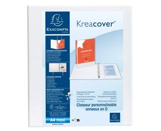 Classeur personnalisable rigide 2 poches KreaCover - 2 anneaux en D 40mm - A4 maxi - Blanc