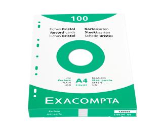 Fichas de cartulina bristol 205 g/m2 - Liso taladros, (EXA+ : Con taladros en la parte lateral) - 210x297 mm - Blanco