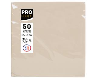 Paquet de 50 serviettes cocktail micro-gaufrées ouate 2 plis - 20x20 cm - Ivoire