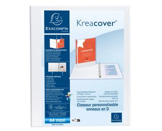 Classeur personnalisable rigide 2 poches KreaCover - 2 anneaux en D 30mm - A4 maxi - Blanc