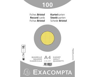 Paquet 100 fiches sous film - bristol quadrillé 5x5 non perforé 210x297mm - Jaune