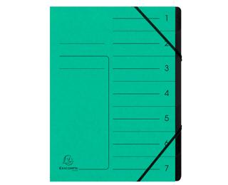 Stapled Multipart file with black elastic, 7 compartments, A4 - Green