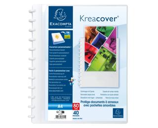 Protège-documents à anneaux et pochettes détachables KreaCover 80 vues - A4 - Blanc