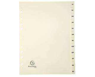 Register mit bedruckten Taben aus Karton 155g/qm, 12 Positionen Taben Ja.-Dez., für Format DIN A4 - Elfenbein