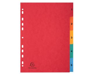 Intercalaire indexé NF A4 1-5 - Couleurs assorties