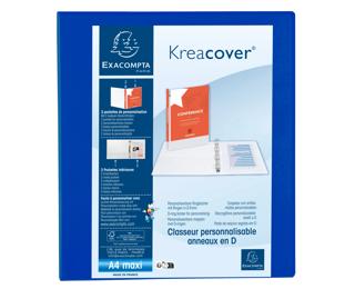 Classeur PP personnalisable Kreacover - 4 anneaux en D 40mm - A4 maxi - Bleu