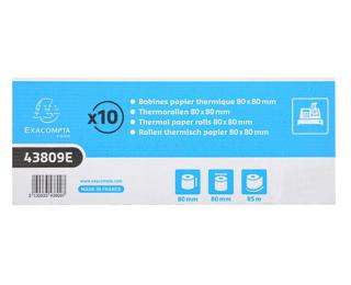 Exacompta Ref: 43809E - 80 x 80mm, 48gsm Thermal Paper Receipt Till Rolls, For Cash Registers, Tills, EPOS, POS Terminal Card Payments, BPA Free, 85m, White, Box of 10 - White