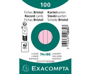 Pak 100 steekkaarten in folie - bristol gelijnd niet geperforeerd - 74x105mm - Roze
