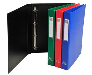 Ringbuch aus festem Karton 1,8mm PP kaschiert, 4 Ringe 25mm rund am hinteren Deckel befestigt, Rücken 40mm, 32x25,5cm für DIN A4 - Farben sortiert