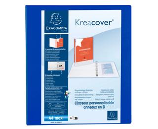 Classeur PP personnalisable Kreacover - 4 anneaux en D 50mm - A4 maxi - Bleu