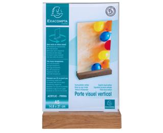 Tischaufsteller mit Holzsockel A5 Hochformat - Kristall