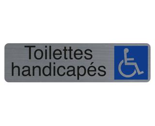 Plaque adhésive imitation aluminium Toilettes handicapés 16,5X4,4 cm - Gris