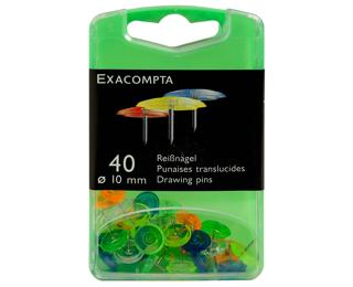 Blisterbox mit 40 Stück Reißnägeln Linicolor, Ø10mm, Spitze 7mm - Transparente Farben sortiert