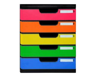 Schubladenbox MODULO A4, 5 geschlossene Schubladen - Regenbogen