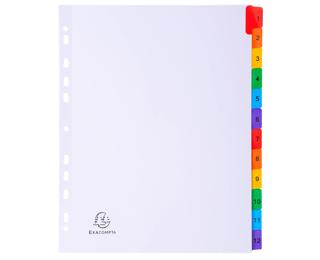 Register numerisch bedruckt, weißer Karton 160g/qm, 12 Taben, 1-12, DIN A4 Maxi - Weiß
