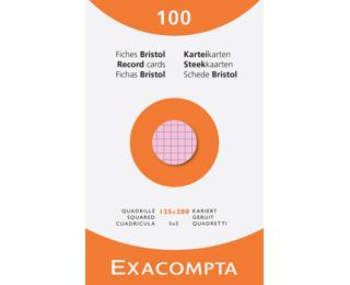 Étui de 100 fiches - bristol quadrillé 5x5 non perforé 125x200mm - Couleurs assorties