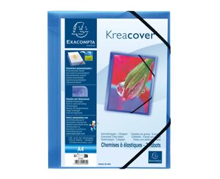 Kreacover® elastomap met 3 kleppen - ondoorschijnende PP 5/10de- A4 - Blauw