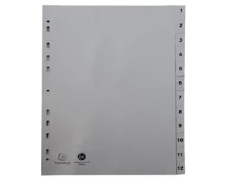 Indices A4 recycled PP 12 tabs 1-12 grey 