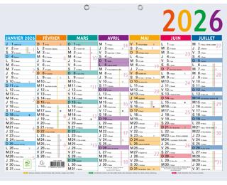 Calendrier Multicolore 43 x 33,5 cm Semestriel 2026 - Multicolore