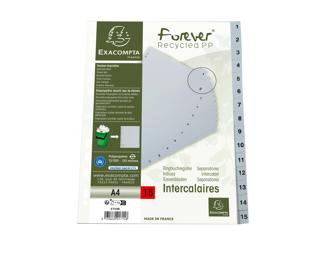 Indices recycled PP A4 15 tabs 1-15 grey 