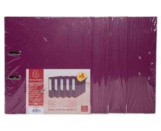 Lot de 5 classeurs à levier intérieur et extérieur en polypropylène - dos de 80mm - mécanique Prem'Touch - A4 - Fuchsia
