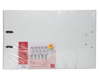 Lot de 5 classeurs à levier intérieur et extérieur en polypropylène - dos de 80mm - mécanique Prem'Touch - format à classer A4 - Blanc