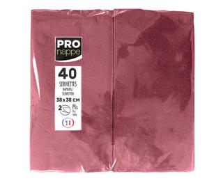 Paquet de 40 serviettes micro gaufrées ouate 2 plis - pliées 1/8 - Bordeaux