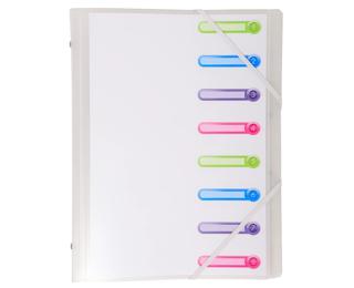 Eckspann-Ordnungsmappe aus Recycling-PP 500µ mit Gummizug und 3 Klappen, 8 Fächer mit Index-Fenstern, für Format DIN A4 - Transparent