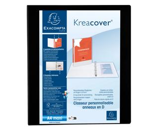 Classeur PP personnalisable Kreacover - 4 anneaux en D 25mm - A4 maxi - Noir