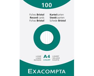 Pk 100 Exa Record Cards A4 White Lined - White