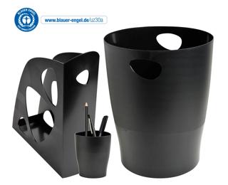 Kit éco : Corbeille à papier Ecobin,Pot à crayons Ecopen,Porte-revues Ecomag - Noir