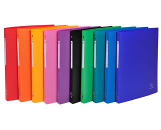 Ringbuch aus PP 500µ mit 4 Ringen 15mm, Rücken 20mm, blickdicht, für Format DIN A4 - Farben sortiert