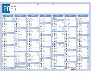 Calendrier Bicolore 53 x 40,5 cm Semestriel 2027 - Gris/Bleu
