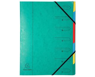 Cartella con punti metallici e divisori, chiusura con elastici angolari, interno colorato, 7 scomparti - A4 - Verde