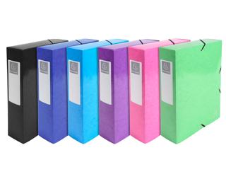 Archivbox aus Colorspankarton 600g/qm, Rücken 80mm mit Etikett, 25x33cm für DIN A4 - Iderama - Farben sortiert