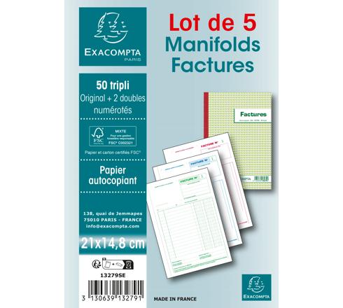 ELVE Manifold FACTURES 210 X 140 Mm 50 Feuillets Tripli
