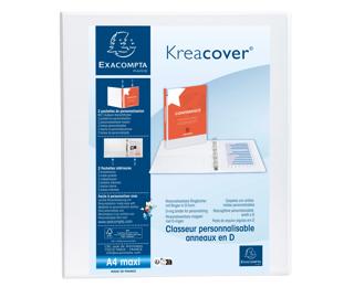 Classeur PP personnalisable Kreacover - 2 anneaux en D 15mm - A4 maxi - Blanc