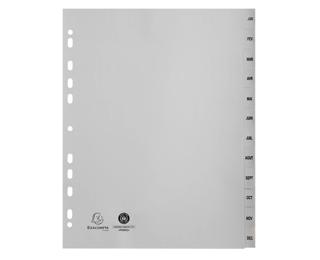 Tabbladen met bedrukte tabs in gerecycled PP - 12 tabs - januari/december - A4 maxi - Grijs