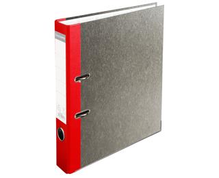 Exacompta - Cod. 905403B - 1 Registratore a leva PREM'TOUCHÂ con anelli a D - Dorso 50mm in balacron rosso - Carta marmorizzata grigio - Formato esterno 29x32cm per A4 - Grigio