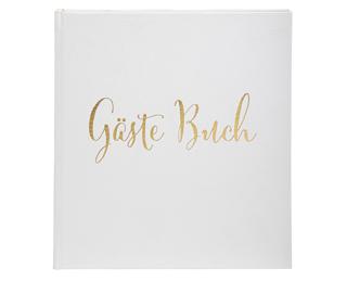 Gästebuch 70 Batt weiß, Goldschnitt, 21x19cm, Kraft, Aufdruck Gästebuch - Weiß